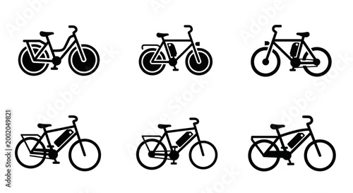 Collection of Electric Bicycle Icons: Modern Eco-Friendly Urban Transport
