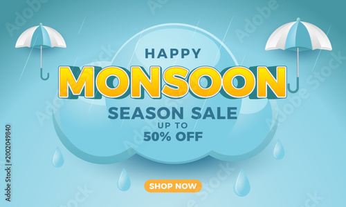 Happy monsoon discount promotion poster design