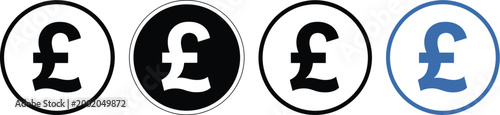 Pound sterling symbol set, colorful circular icons featuring GBP currency signs for finance banking exchange rates and monetary system visualization.