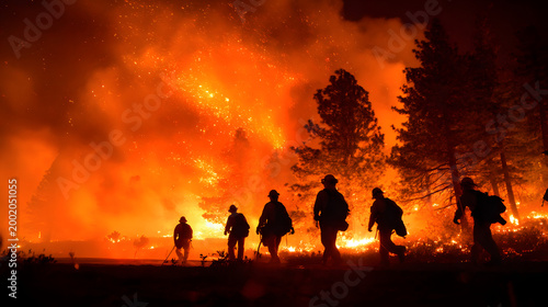 Firefighters battling massive wildfire at night