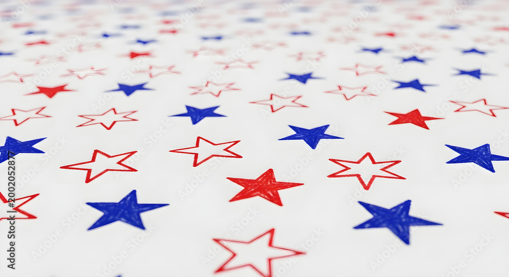 Fototapeta premium Red and blue stars pattern on white background