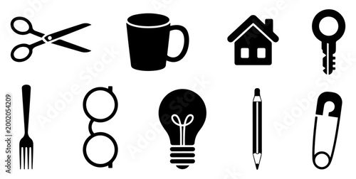 Foto office everyday objects silhouette icon set