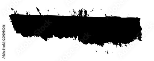 Wide black brush stroke with rough gritty textures and sharp edges. Edgy artistic element for underground posters, urban street art styles, and modern graphic design requiring a raw touch.