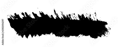 Rough black brush stroke with gritty aerosol textures and splatters. Edgy artistic element for underground posters, urban street art styles, and modern graphic design requiring a raw touch.