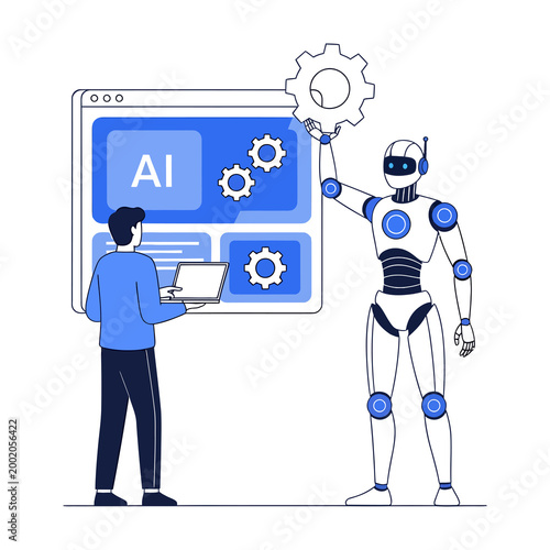 Human and ai collaboration futuristic vision technology innovation vector illustration