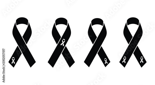 Black ribbon awareness symbols simple silhouette high quality