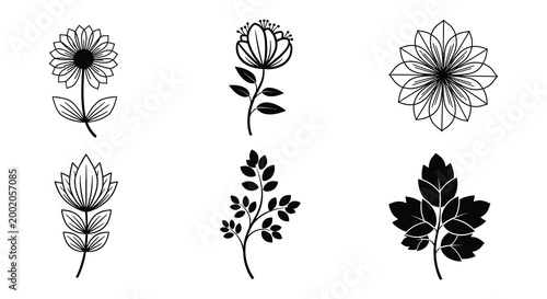 Floral arrangements and leaves black silhouette high quality