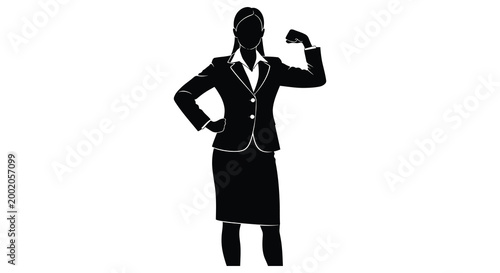 Businesswoman flexing muscles strong female leader black silhouette