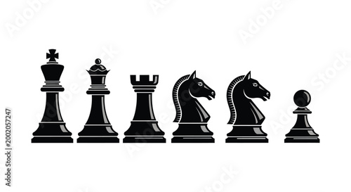 Chess pieces in a row black silhouette