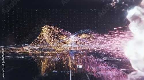 A futuristic, abstract representation of a tree-like structure composed of glowing blue light streams against a dark, circuit-board-like background, evoking themes of technology and growth.