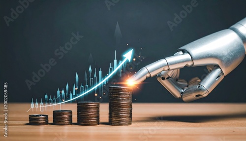 Robotic hand with coins and growth graph