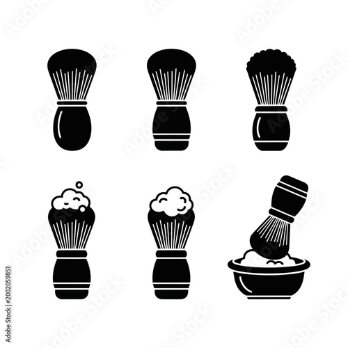 Shaving Brushes Icon Set: Classic Grooming Tools for Wet Shaving