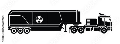 Nuclear waste transport truck icon vector illustration transport semitrailer radioactive logistics shipping industry silhouette illustration