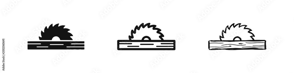 Φωτογραφία Circular Saw Cutting Wood Icon Set - Carpentry and Construction Tool