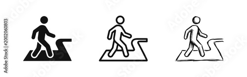 Person Walking on Path Icon Set - Journey Progress and Direction Concept