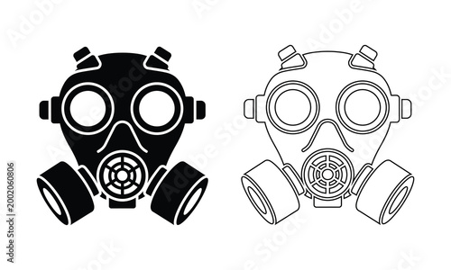 Gas mask safety protection equipment icon set with protection breathing respirator chemical emergency equipment biological purifier survival