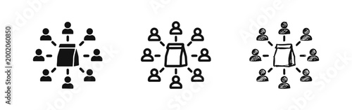 Community Food Delivery Network Icon Set - Crowdsourcing Service Concept