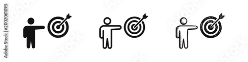 Person Pointing at Target Icon Set - Business Goal and Achievement Concept