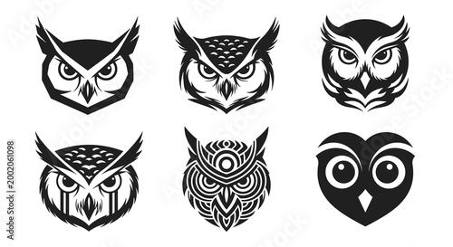 Collection of Minimalist Owl Silhouettes and Wise Owl Characters Professional Vector Illustration