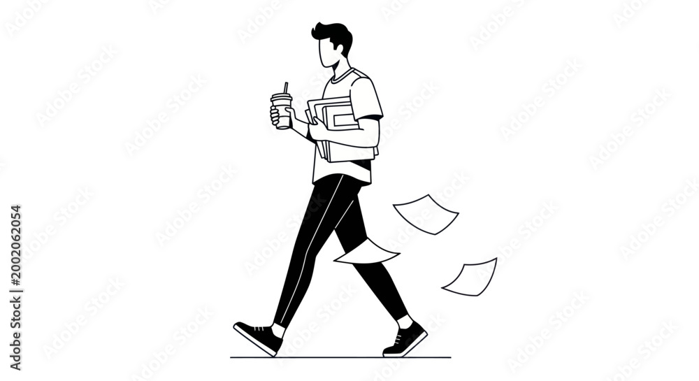 Fototapeta premium Man walking with coffee and papers.