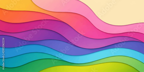 This abstract rainbow vector illustration features a colorful wavy line pattern and green curve shapes for a creative web banner background design