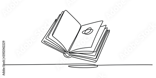 Open book drawing in a single continuous line style