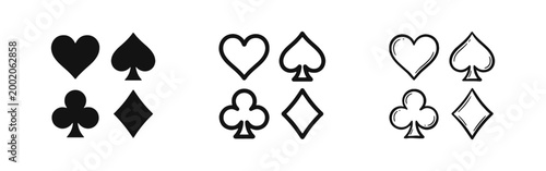 Playing Card Suits Icon Set, Heart Spade Club and Diamond Gambling Symbols