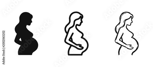 Pregnant Woman Silhouette Icon Set, Motherhood Pregnancy and Fertility Symbols