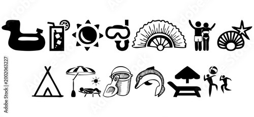 vector icons of beach instrument in black and white