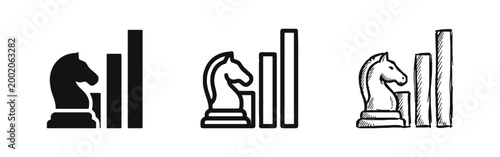 Business Strategy and Growth Icons with Chess Knight and Bar Graph