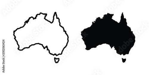 Photos Australia map icon simple illustration set. Black and white icons