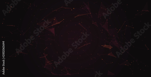 Abstract Network Connections Data Science Technology Background With Orange Glowing Lines And Dots On Dark Purple Keywords: abstract, network, connections, data, science, technology, background