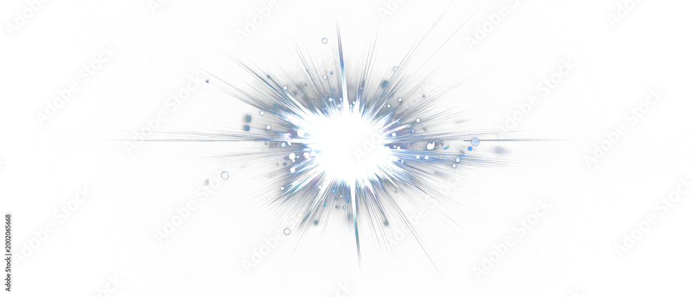 Obraz premium Intense white burst of light with sharp rays and small flecks against a dark background
