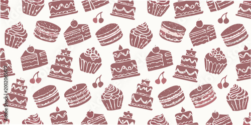 Seamless pattern of desserts and sweets in a minimalist style
