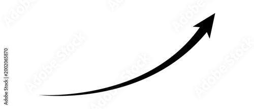 Long curved black arrow moving up gradually concept of stock market business growth, increasing financial profit, business grow up trend sign. Business upward arrow graph chart. Vector illustration.