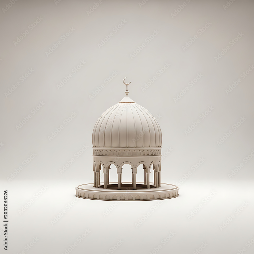 Fototapeta premium A 3d rendering of a beige dome with a crescent moon on top isolated on white background