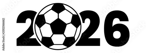 Soccer ball football icon for goal and vector logo illustration in the sport with 2026 graphic