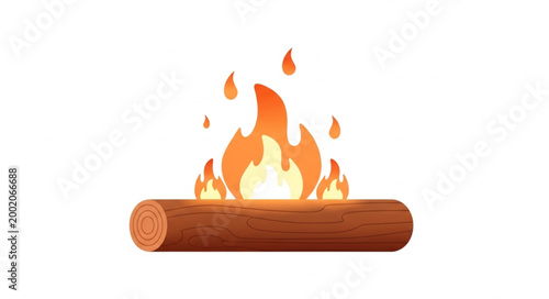 Burning Log Fire with Flames.