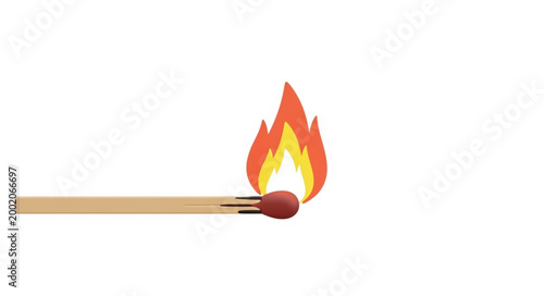 Burning Matchstick Igniting Flame on White Background 1.