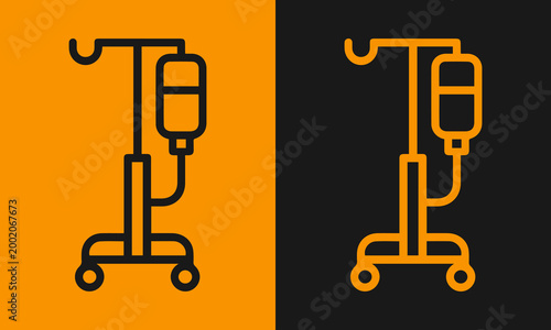 Medical IV drip stand icons in orange and black, representing hospital equipment, healthcare, and intravenous treatment