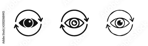 Visual Monitoring and Observation Icon Set featuring Eye with Circular Refresh Arrows