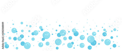 Cartoon bubble foam background, soap bubbles pattern. Water soda bg, fizz suds, blue carbonated ball border. Shampoo pop frame isolated, air transparent gas. Abstract oxygen view. Vector illustration