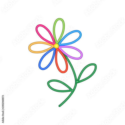 Colorful flower 3d. Vector illustration of flower with seven petals, each a different color. 3D vector illustration. PNG with transparent background.