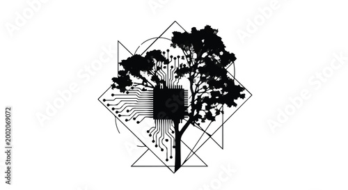 Photos Tree silhouette integrates with digital circuits to represent modern environmentalism