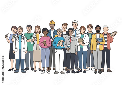 Diverse group of people standing together.