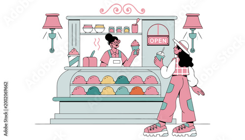 Modern Minimalist Ice Cream Shop Interior Illustration.eps