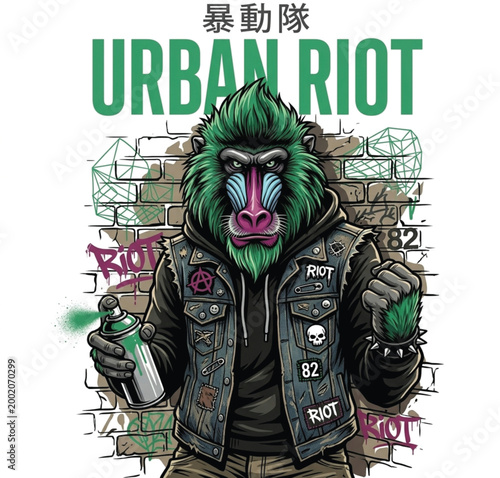 Urban Riot Mandrill T-Shirt - Punk Rock Street Art Graffiti Design