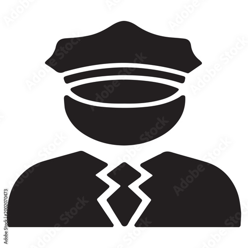 Black Silhouette Icon of Uniformed Officer with Peaked Cap