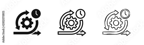 Agile Scrum Methodology Process Icon Set in Solid, Outline, and Sketch Styles