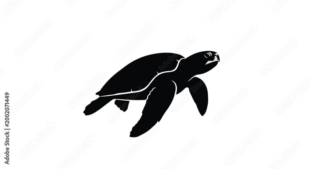 Fototapeta premium Sea turtle silhouette swims gracefully through the open ocean in this simple icon.